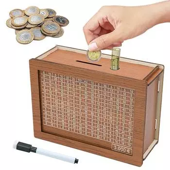 Деревянная копилка на 1000/2000/3000/5000 евро с многоразовой копилкой с коробками для сохранения целей и чисел 2000€