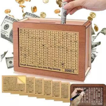 Деревянная копилка на 1000/2000/3000/5000 евро с многоразовой копилкой с коробками для сохранения целей и чисел