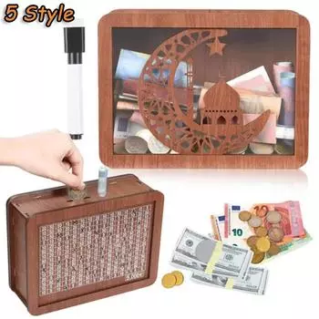 Деревянная копилка на 1000/2000/3000/5000 евро с многоразовой копилкой с коробками для сохранения целей и чисел