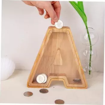 Деревянная Копилка Прозрачная Стеклянная Копилка с Английскими Буквами Детская Бытовая Копилка с 26 Английскими Буквами из Твердого Дерева A