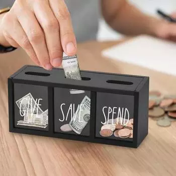 Деревянная копилка с 3 отделениями, копилка для денег, визуализированная копилка для купюр, монет, для детей, взрослых, спальни, офиса