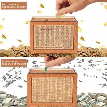 Деревянная копилка с 8 наклейками с целевыми числами евро доллары копилка для монет денежный контейнер для детей и взрослых накопительный кейс банка B