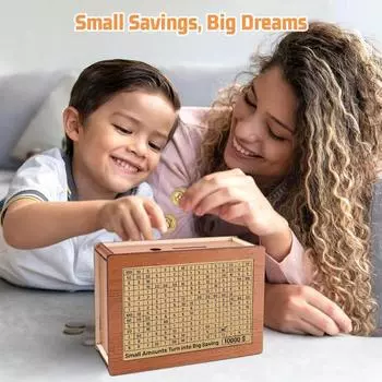 Деревянная копилка с 8 наклейками с номерами целей, маркером, копилкой в долларах США