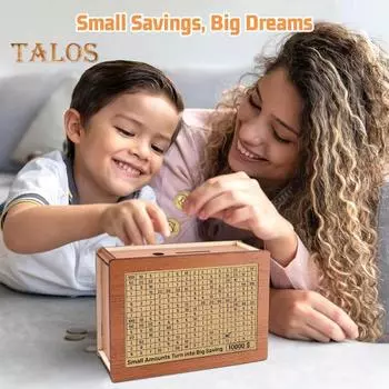 Деревянная копилка с 8 наклейками с номерами целей, маркером, USD копилка, контейнер для монет, денег, для детей и взрослых, кейс для сбережений денег, банка Large