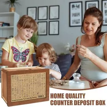 Деревянная копилка с 8 наклейками с номерами целей, маркером, USD копилка, контейнер для монет, денег, для детей и взрослых, кейс для сбережений денег, банка Large