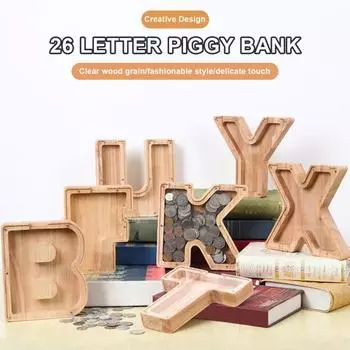 Деревянная копилка с буквами AZ, деревянная копилка с буквами алфавита, прозрачная копилка для монет, контейнер для денег для детей и взрослых, экономия денег, банка, Рождественский подарок N