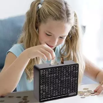 Деревянная копилка с цифрами, пинцетом, свиньей, наклейкой, маркером, ручкой, банкоматом, монетами, наличными