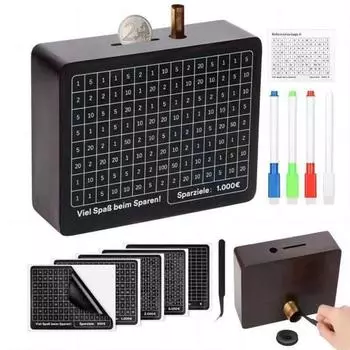 Деревянная копилка с евро-целью, наклейкой, маркером, большой емкостью, копилка, контейнер для монет, денег, для детей и взрослых, кейс для сбережений денег, банка