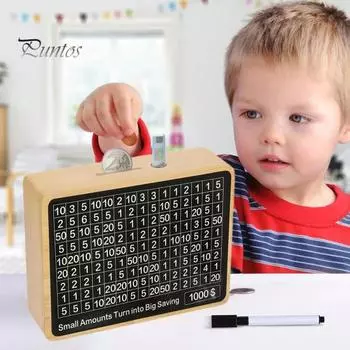 Деревянная копилка с наклейкой-маркером для номера цели, большой емкостью, копилка для монет, контейнер для денег для детей и взрослых, банка для сбережений, рождественский подарок золотистый