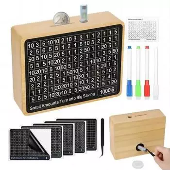 Деревянная копилка с наклейкой с целевым номером, маркером-копилкой, большой емкостью, банкомат, контейнер для монет, детский контейнер золотистый