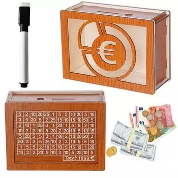 Деревянная копилка со счетчиком-маркером, большая емкость, фунты долларов США, копилка, монета, контейнер для наличных, дети и взрослые B