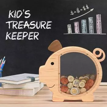 Деревянная копилка свинья-копилка с окном для монет прозрачная акриловая форма контейнер для денег дети