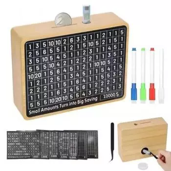 Деревянная копилка Yousheng, 10000/1000 сбережений, копилка, монета, копилка, денежный сейф с целевыми числами для всех возрастов
