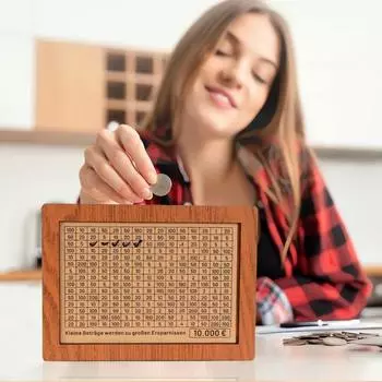 Деревянная копилка Yousheng с 8 наклейками с целевыми номерами, евро, долларами, копилкой, контейнером для монет, для детей и взрослых, для решения проблем экономии денег B