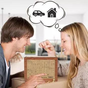 Деревянная копилка Yousheng с 8 наклейками с номерами целей, маркером, USD-копилкой, контейнером для монет и денег для детей и взрослых, кейсом для решения проблем экономии денег Large