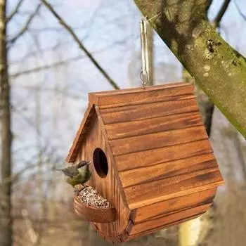 Деревянная кормушка для птиц Прочный скворечник Садовое украшение Птичье гнездо Дерево коричневый
