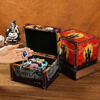 Деревянная коробка для Хэллоуина, органайзер для закусок, конфетница в виде черепа и ведьмы, подарок A