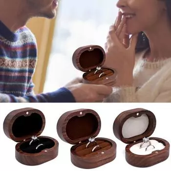 Деревянная коробка для колец ручной работы в деревенском стиле, прозрачная крышка, коробка для хранения обручальных колец, бархатная внутренняя магнитная застежка, держатель для обручального кольца чёрный