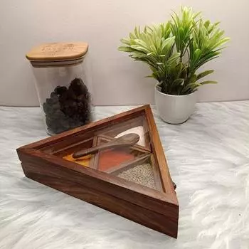 Деревянная коробка для специй с ложкой, 4 съемных ящика, коробка для масалы, органайзер Namak Daani, банка для специй Masala Dabba, коробка для хранения специй со стеклянной крышкой для кухни