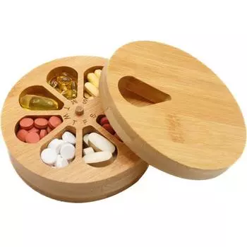 Деревянная коробка для таблеток, 7 сеток, вращающийся, пыленепроницаемый, влагостойкий, портативный, легкий, с крышкой, ежедневный, еженедельный органайзер для лекарств
