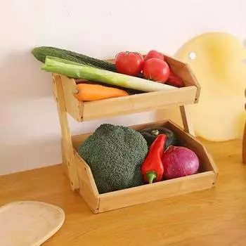 Деревянная корзина для фруктов, стеллаж для хранения, складной кухонный органайзер для фруктов, овощей, закусок, многоцелевая полка и стойка для специй, экономящая место Dual Layer