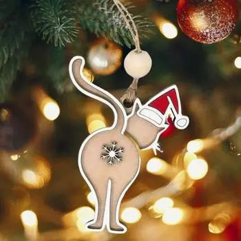 Деревянная кошачья задница подвесное украшение двухслойная кошачья задница рождественская елка подвеска
