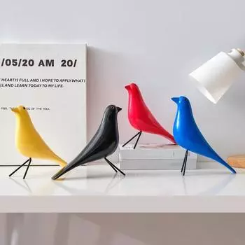 Деревянная красочная фигурка птицы, расписанная вручную статуя птицы, имитация скульптуры животного, украшение для домашнего офиса, орнамент жёлтый