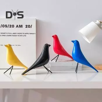 Деревянная красочная фигурка птицы, расписанная вручную статуя птицы, имитация скульптуры животного, украшение для домашнего офиса, орнамент жёлтый