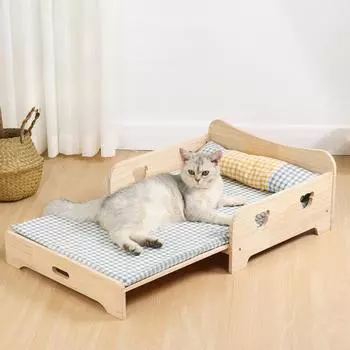 Деревянная кровать для кошек, деревянная кроватка на низких ножках. Складная и выдвижная конструкция. Кроватка для кошек и собак. Мебель для домашних животных. Идеально подходит для кошек маленьких и средних размеров, за исключением собак. 82*50*24.5cm