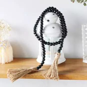 Деревянная круглая гирлянда из бисера с кисточкой из пеньковой веревки Элегантная ручная работа в деревенском деревенском доме настенная деревянная бусина украшение для дома