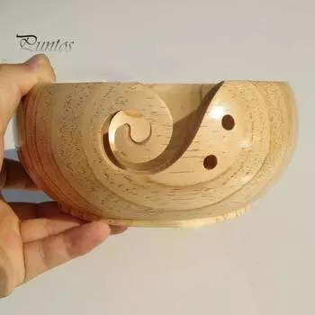 Деревянная круглая миска для пряжи с отверстием в крышке, ручная работа, держатель для хранения клубков пряжи для вязания крючком, органайзер, аксессуары для вязания крючком