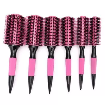 Деревянная круглая расческа для волос с щетиной кабана, нейлоновые инструменты для укладки, профессиональная керамическая ионная щетка для волос, парикмахерские принадлежности