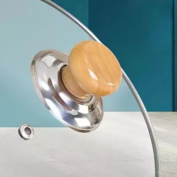 Деревянная крышка для кастрюли с ручкой, кухонные аксессуары, универсальная сменная крышка с защитой от ожогов 1pc