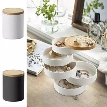 Деревянная крышка для сережек, круглый лоток для хранения, модная вращающаяся шкатулка для украшений, браслеты белый