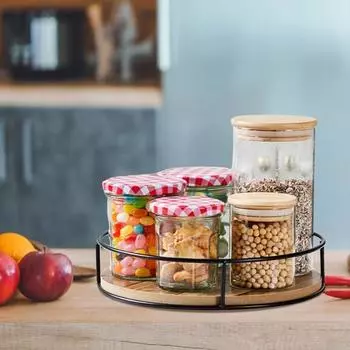 Деревянная кухонная полка Yousheng, подставка для специй, вращающаяся на 360 градусов, противоскользящая конструкция, органайзер для специй, деревянная поворотная полка A