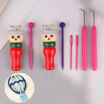 Деревянная кукла пряжа шерсть вязание крючком детский ручной работы ткацкий станок плетеный набор аксессуаров для вязания набор инструментов as the picture