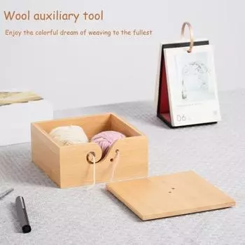 Деревянная квадратная миска для пряжи с отверстием в крышке, держатель для хранения клубков пряжи для вязания крючком, диспенсер, органайзер, аксессуары для вязания крючком B