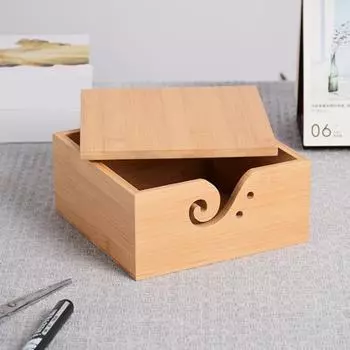 Деревянная квадратная миска для пряжи с отверстием в крышке, держатель для хранения клубков пряжи для вязания крючком, диспенсер, органайзер, аксессуары для вязания крючком B