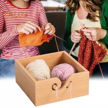 Деревянная квадратная миска для пряжи с отверстием в крышке, держатель для хранения клубков пряжи для вязания крючком, диспенсер, органайзер, аксессуары для вязания крючком B