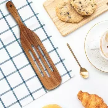 Деревянная лопатка для приготовления пищи Лопатка из тикового дерева Посуда для смешивания Перемешивание Сервировочные жаропрочные ложки для теста Легко моющиеся кухонные принадлежности A