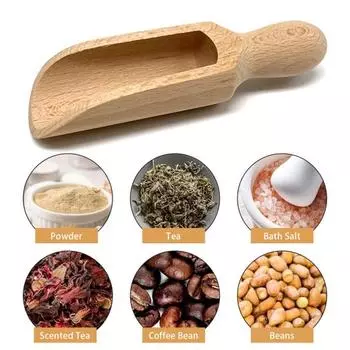Деревянная ложка для соли для ванн Совок из натурального бука Эргономичная ручка Многофункциональная кухонная ложка для соли для ванн Сахар Кофе Подарок для приготовления душа C