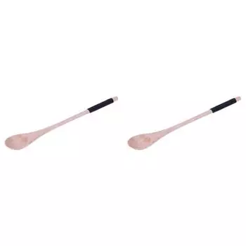 Деревянная ложка с длинной ручкой. Ложка для перемешивания десертного кофе.(хаки)(Черная нить)