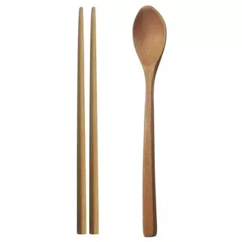 Деревянная ложка в корейском стиле, набор деревянных ложек ручной работы, палочки для еды, дорожный набор столовых приборов, деревянная посуда, ложки, палочки для еды коричневый