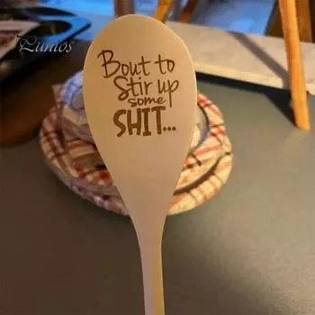 Деревянная ложка, забавная ложка для перемешивания с выгравированной длинной ручкой, кухонная утварь для рождественского подарка цвет старого дерева