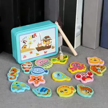 Деревянная Магнитная Рыбалка Родитель-ребенок Интерактивное Раннее Детское Образование Интеллектуальные Детские Игрушки для Моделирования Океана One Size