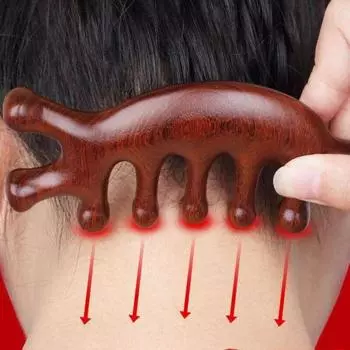 Деревянная массажная расческа для волос с круглой головкой и пятью зубьями, точечная акупунктурная расческа с широкими зубьями и меридианом, массажер для сандалового дерева