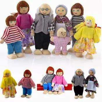 Деревянная мебель кукольный домик семейная миниатюра 7 человек кукла игрушка чёрный