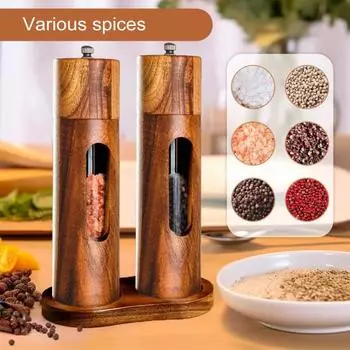 Деревянная мельница для соли и перца, многоразовая мельница, ручная мельница для перца, регулируемая степень помола, кухонный гаджет коричневый