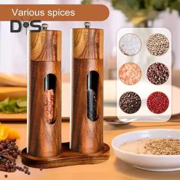 Деревянная мельница для соли и перца, многоразовая мельница, ручная мельница для перца, регулируемая степень помола, кухонный гаджет коричневый