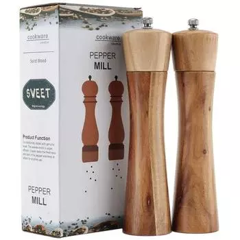 Деревянная мельница для соли и перца, регулируемая ручная из акации, подходит для пикника, вечеринки, ресторана, 8 дюймов